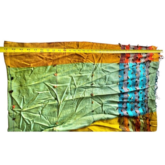 Multicolor Handwoven Cotton Scarf With Embellished Loops & Tassels - Picture 9 of 10